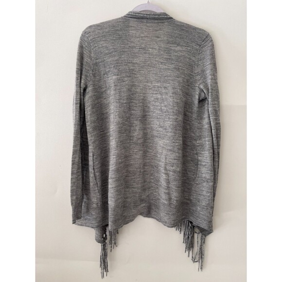 Rebecca Taylor Cardigan Sweater Womens Small Gray Open Front Fringe Wool Alpaca - Picture 7 of 13